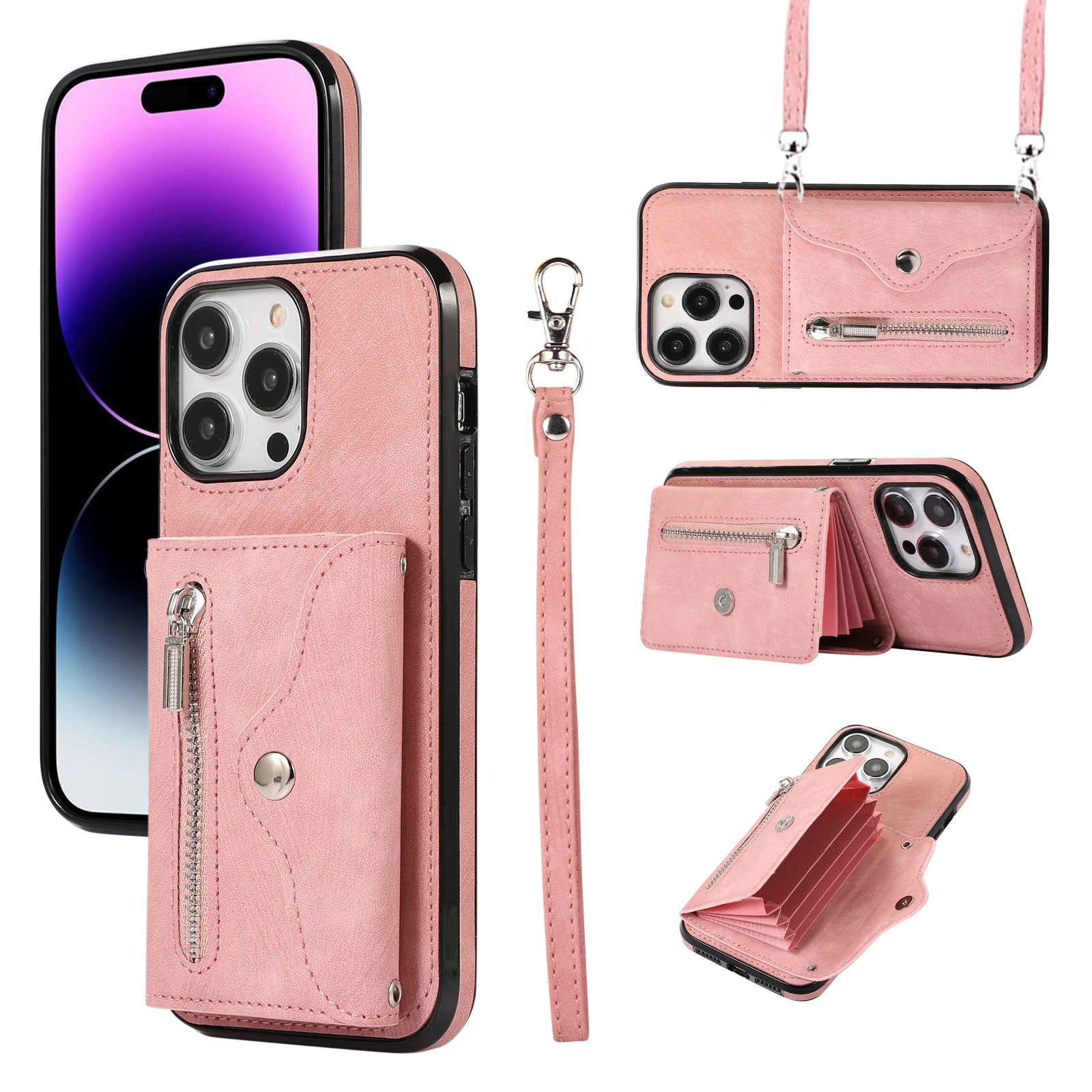 For iPhone 14 Pro Max PU Leather+TPU Phone Case Kickstand Back Cover with RFID Blocking Card Bag For iPhone 14 Pro Max PU Leather+TPU Phone Case Kickstand Back Cover with RFID Blocking Card Bag